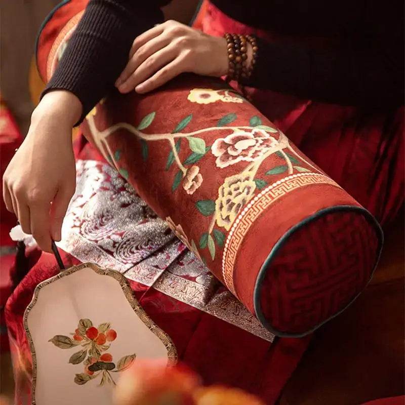 Sinocultural Chinoiserie Wedding Flower and Bird Throw Pillow Joyful Red Celebration - SinoCultural -- SJZBZ018A01