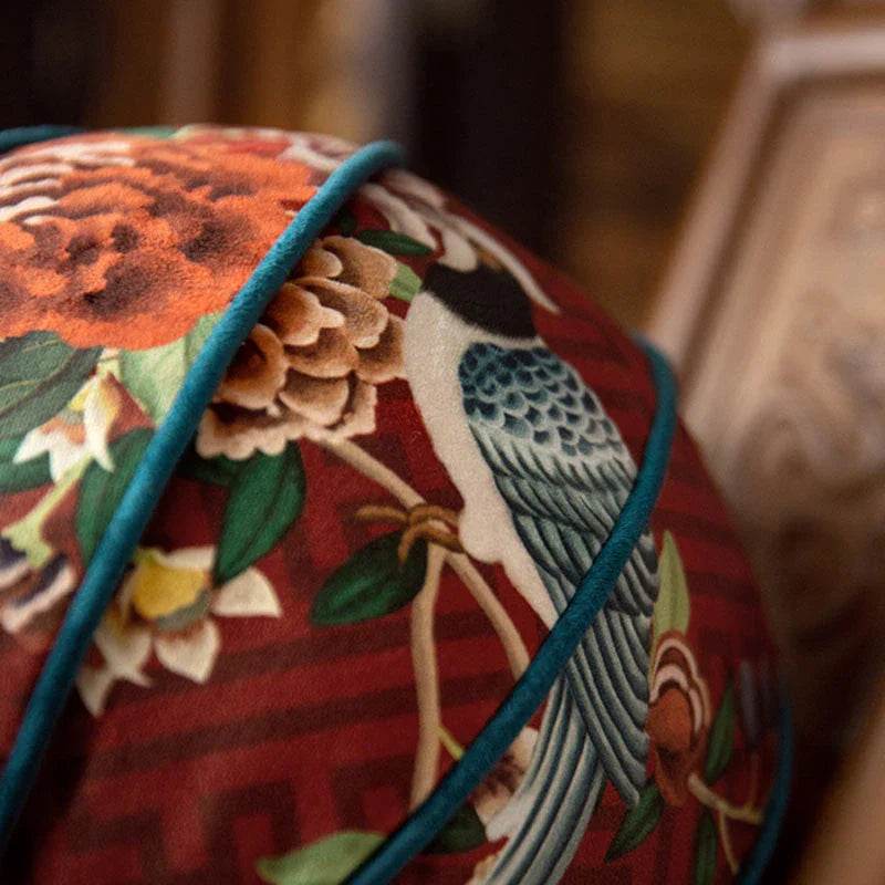 Sinocultural Chinoiserie Wedding Flower and Bird Throw Pillow Joyful Red Celebration - SinoCultural -- SJZBZ018A01