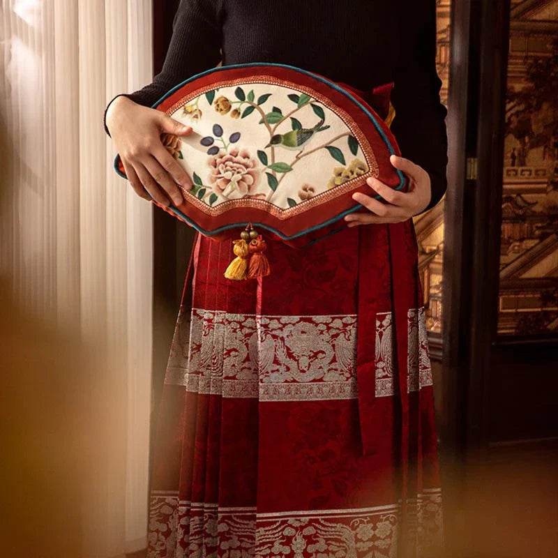 Sinocultural Chinoiserie Wedding Flower and Bird Throw Pillow Joyful Red Celebration - SinoCultural -- SJZBZ018A01