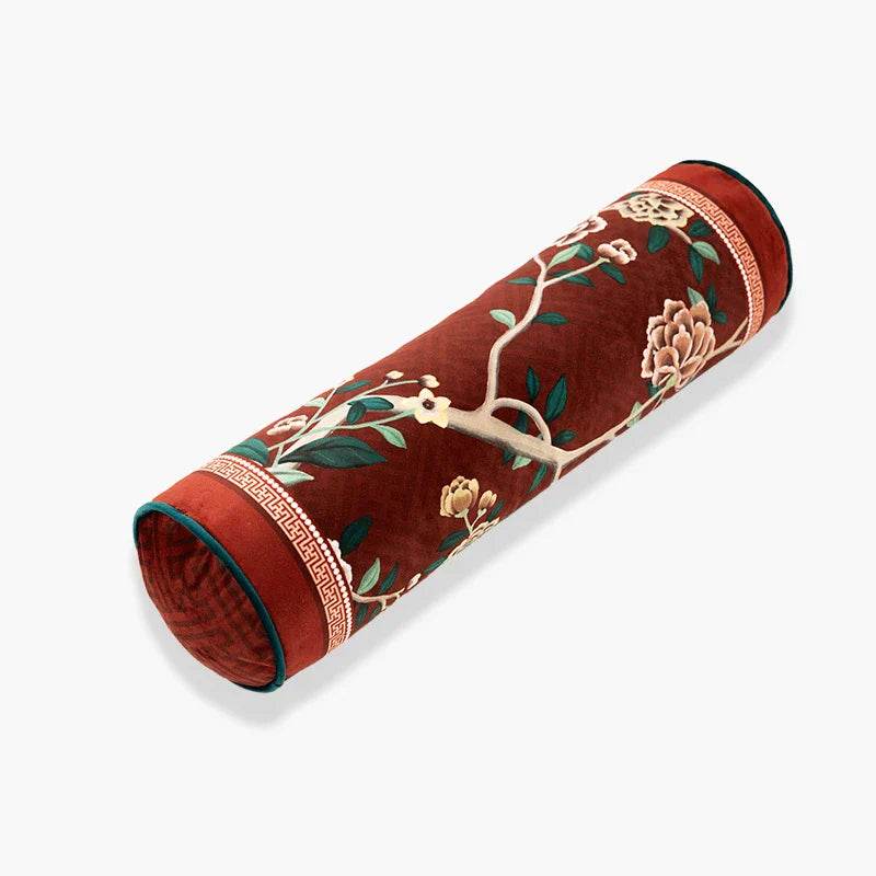 Sinocultural Chinoiserie Wedding Flower and Bird Throw Pillow Joyful Red Celebration - SinoCultural -- SJZBZ018A01