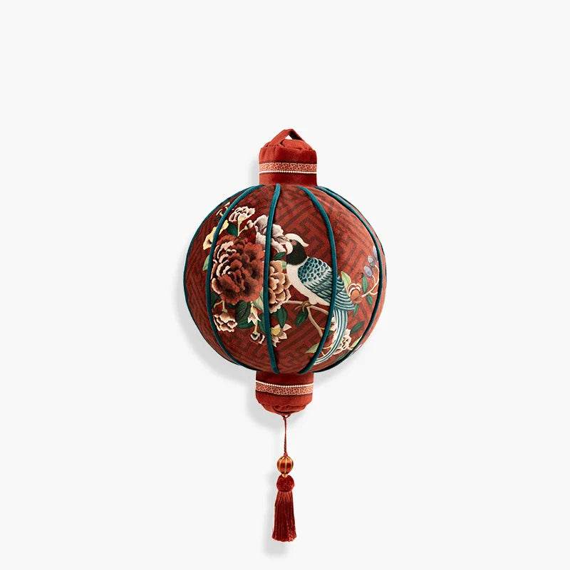 Sinocultural Chinoiserie Wedding Flower and Bird Throw Pillow Joyful Red Celebration - SinoCultural -- SJZBZ018A01