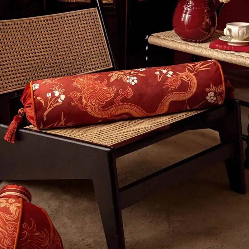 Chinoiserie Wedding Long Throw Pillow Joyful Red Celebration - SinoCultural -- SJZBZ017RD01 -