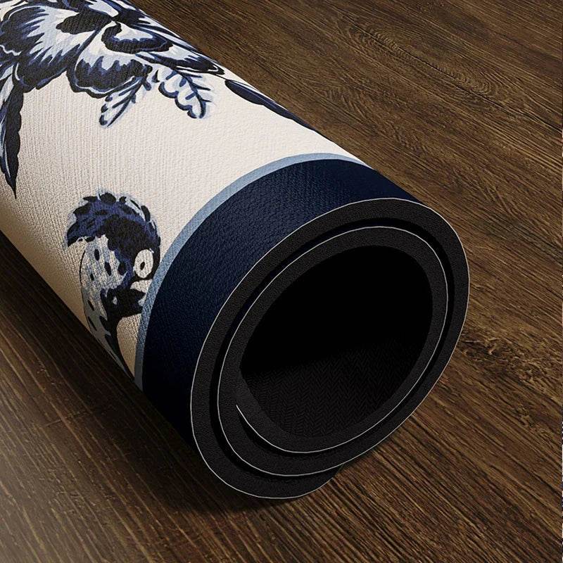 Chinoiserie White and Blue Leather Tea Table Drying Mat - SinoCultural -- TM009A15