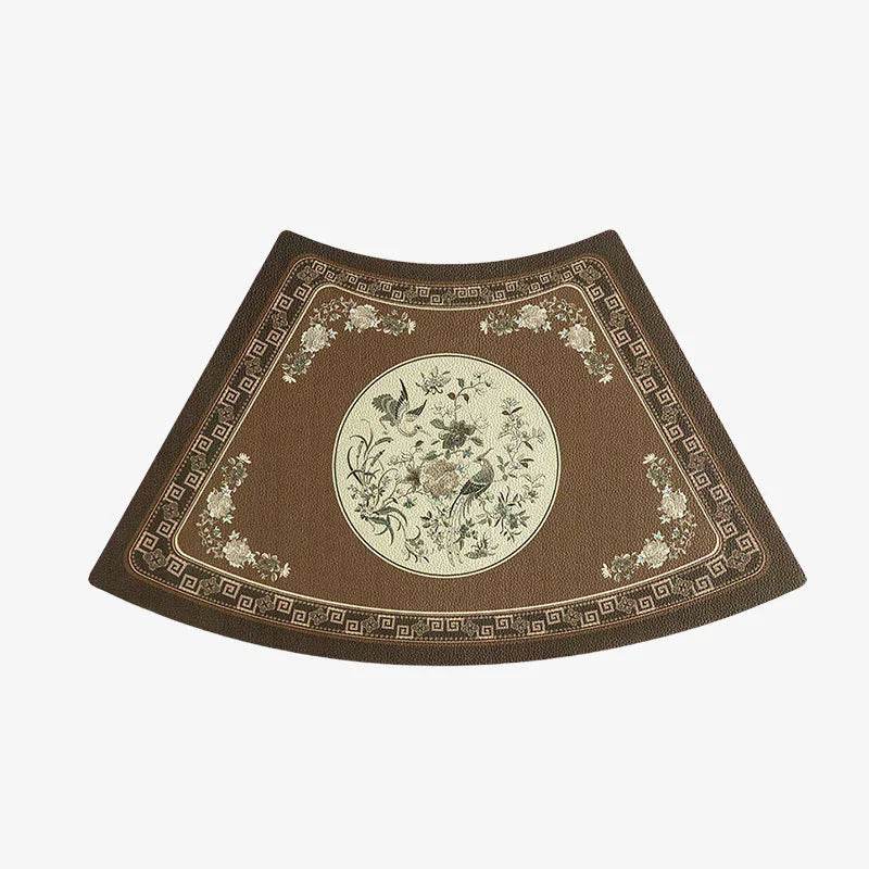 2-Piece Chinoiserie Woodland Brown Bird Fan-shaped Leather Placemat - SinoCultural -- TM037A4629