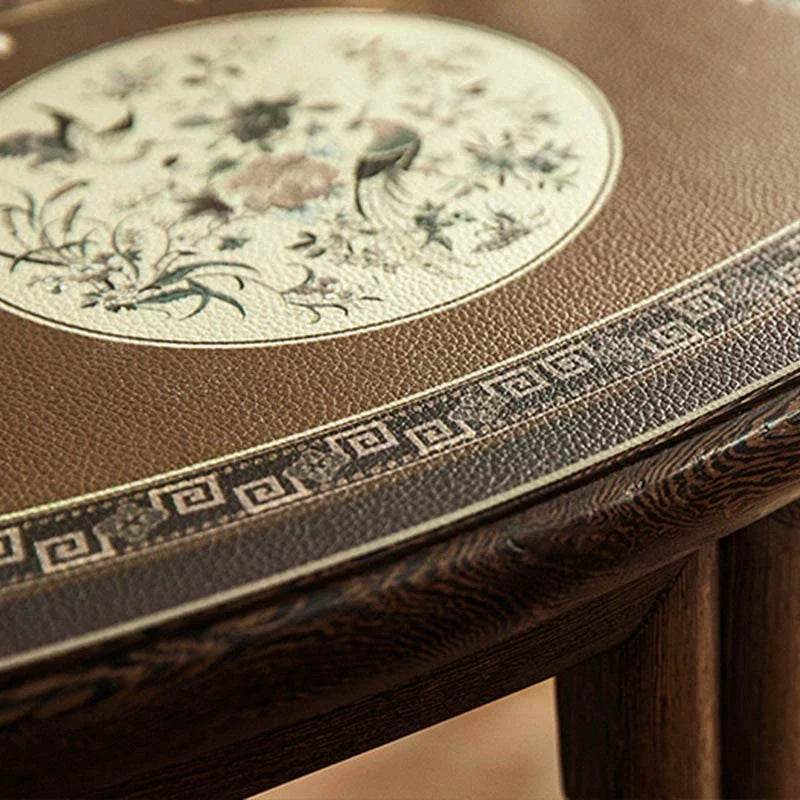 2-Piece Chinoiserie Woodland Brown Bird Fan-shaped Leather Placemat - SinoCultural -- TM037A4629