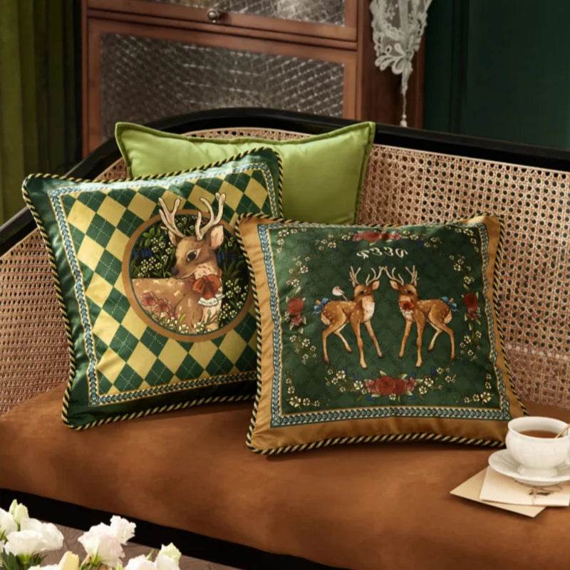 Christmas Limited Series Green Festive Reindeer Design Sofa Pillow - SinoCultural -- HS-BZ1112-1