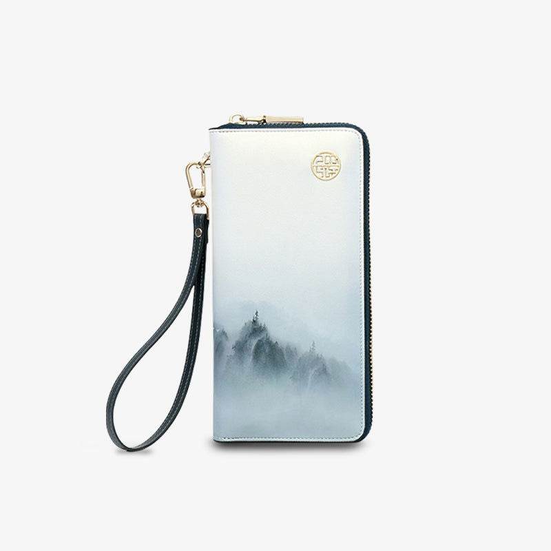 Chinese Style Cloud Mountain Blue Printed Cowhide Wallet - SinoCultural -- P420067 -