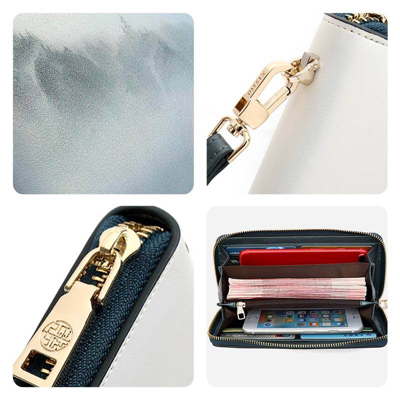 Chinese Style Cloud Mountain Blue Printed Cowhide Wallet - SinoCultural -- P420067 -