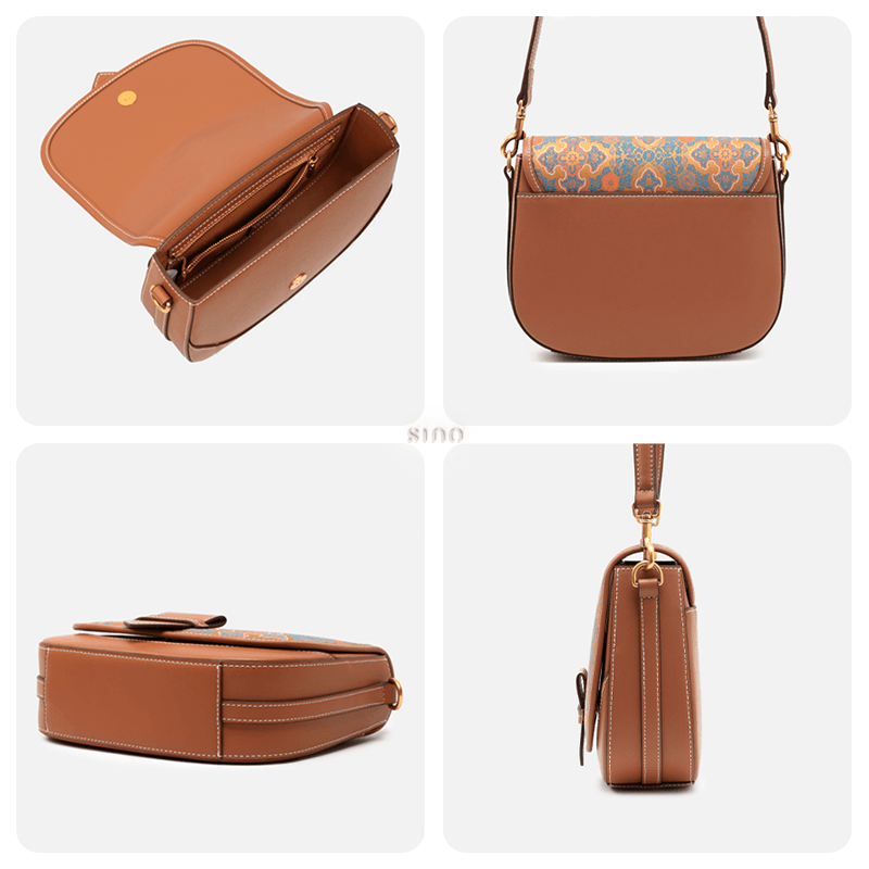 Song Brocade Silk Messenger Bag – Ruyi Leather Crossbody - SinoCultural -- FJ220678-1