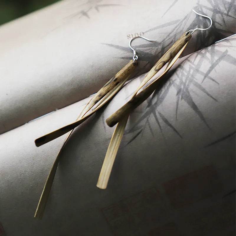 Dunhuang Bamboo Earrings - Chinoiserie Dangle Gifts for Women - SinoCultural -- ZBXK-A3-0237