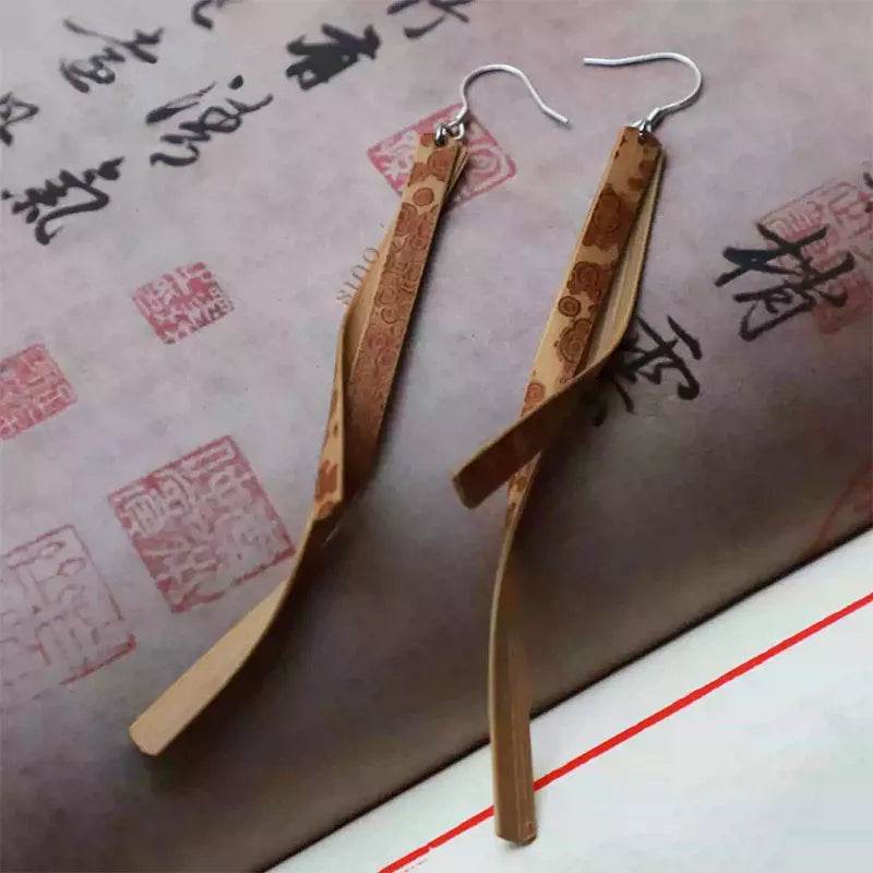 Dunhuang Bamboo Earrings - Chinoiserie Dangle Gifts for Women - SinoCultural -- ZBXK-A3-0237