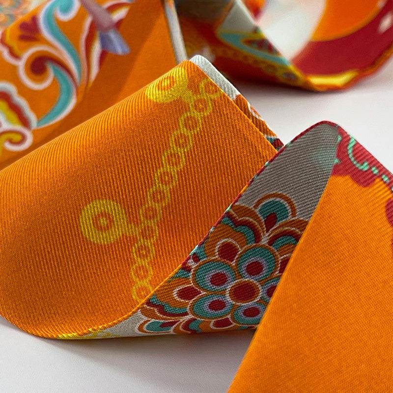 Dunhuang Designer Orange Mulberry Silk Twilly 120x5cm - SinoCultural -- LS016 -