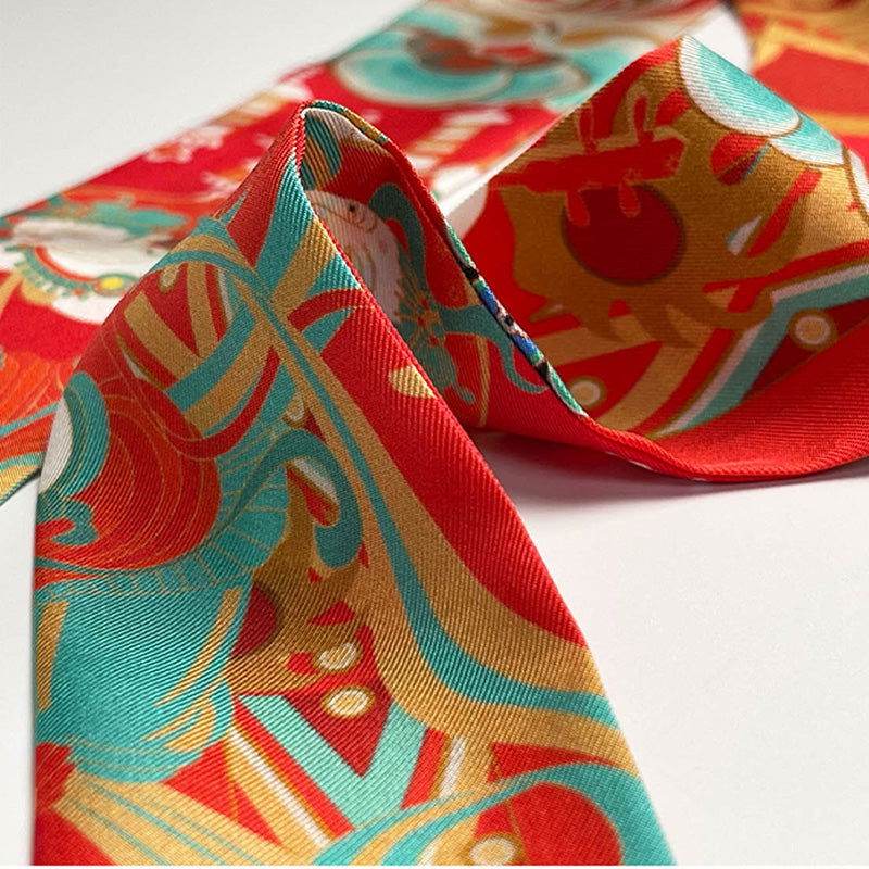 Mulberry Silk 16 Momme Dunhuang Deer Silk Narrow Scarf 120x5cm - SinoCultural -- LS013