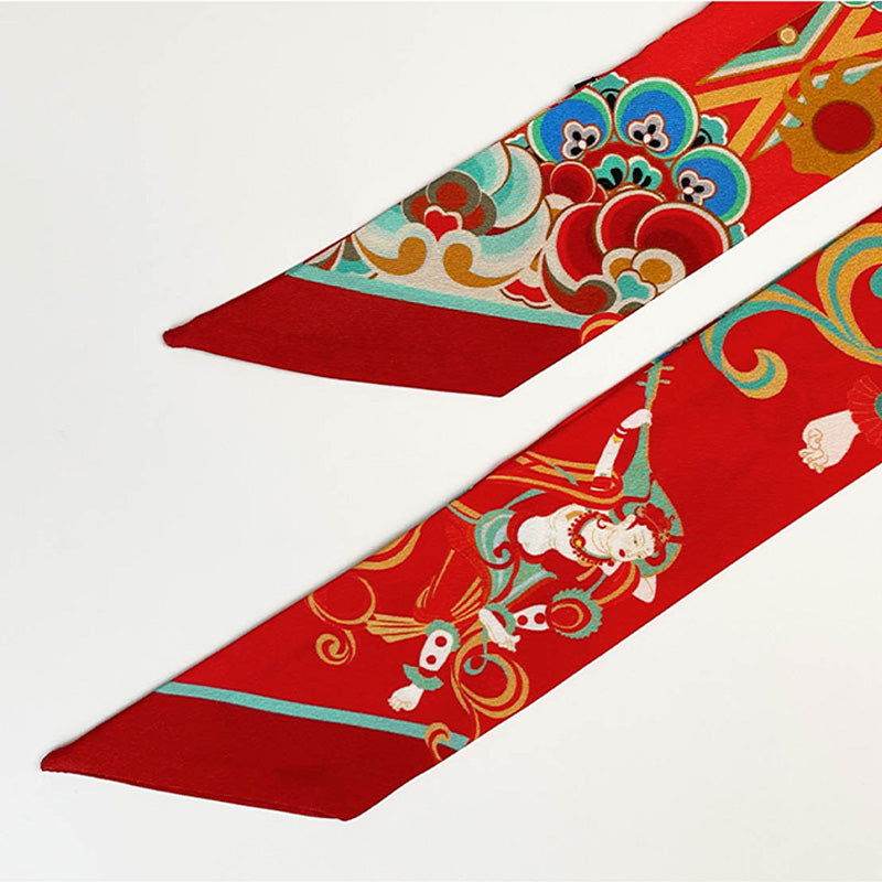 Mulberry Silk 16 Momme Dunhuang Deer Silk Narrow Scarf 120x5cm - SinoCultural -- LS013
