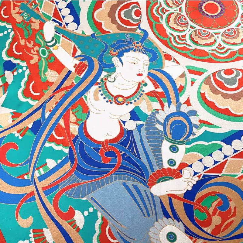 Mulberry Silk 16 Momme Celestial Dance Silk Square Scarf 90x90cm - SinoCultural -- SS017