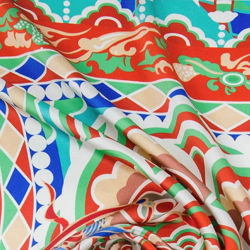 Mulberry Silk 16 Momme Celestial Dance Silk Square Scarf 90x90cm - SinoCultural -- SS017