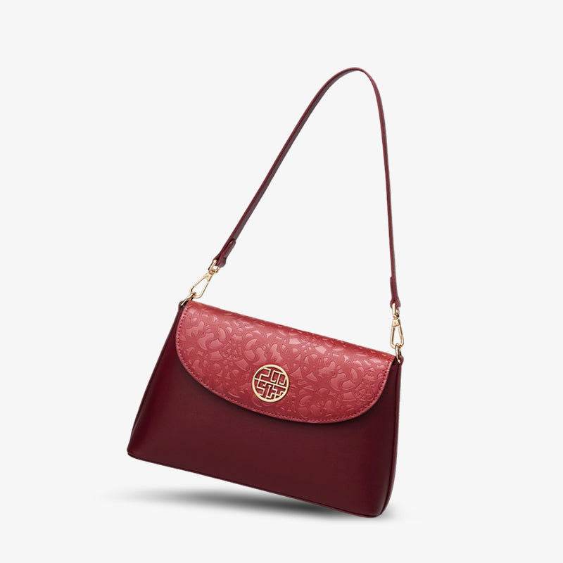 Embossing Leather Red Shoulder Bag Wedding Handbag - SinoCultural -- P240042R