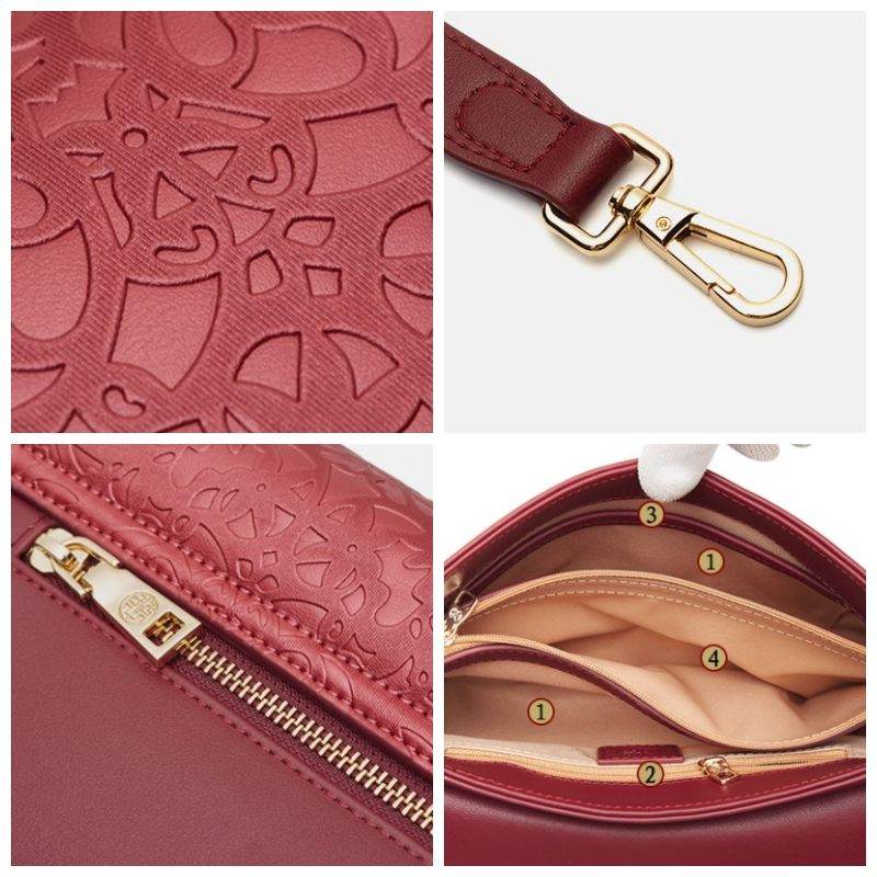 Embossing Leather Red Shoulder Bag Wedding Handbag - SinoCultural -- P240042R