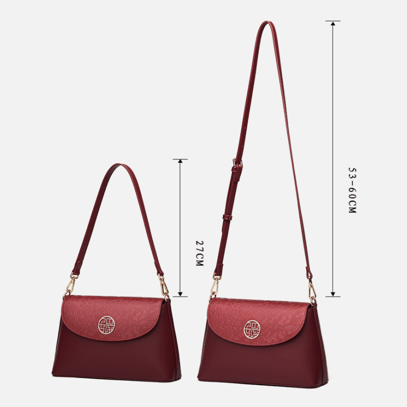 Embossing Leather Red Shoulder Bag Wedding Handbag - SinoCultural -- P240042R