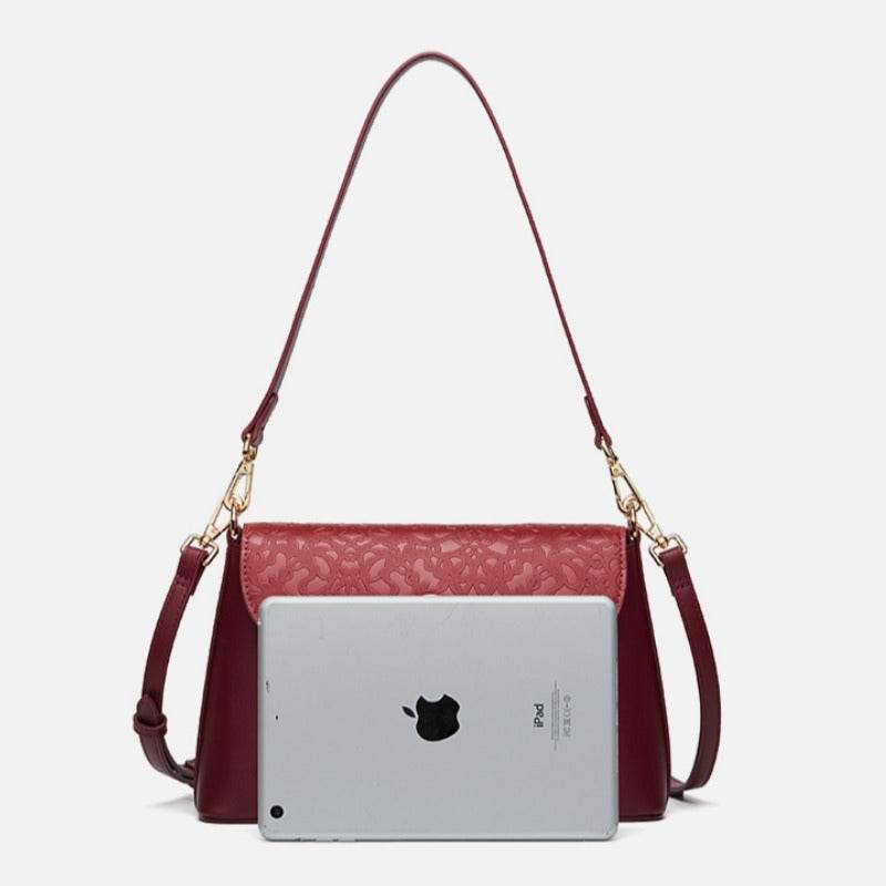 Embossing Leather Red Shoulder Bag Wedding Handbag - SinoCultural -- P240042R