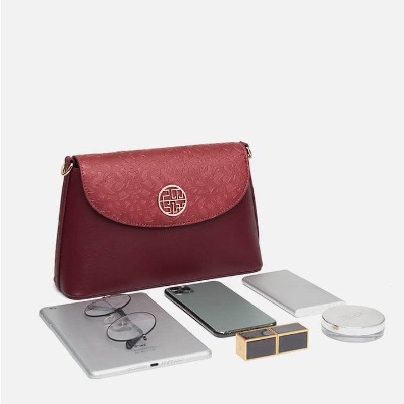 Embossing Leather Red Shoulder Bag Wedding Handbag - SinoCultural -- P240042R