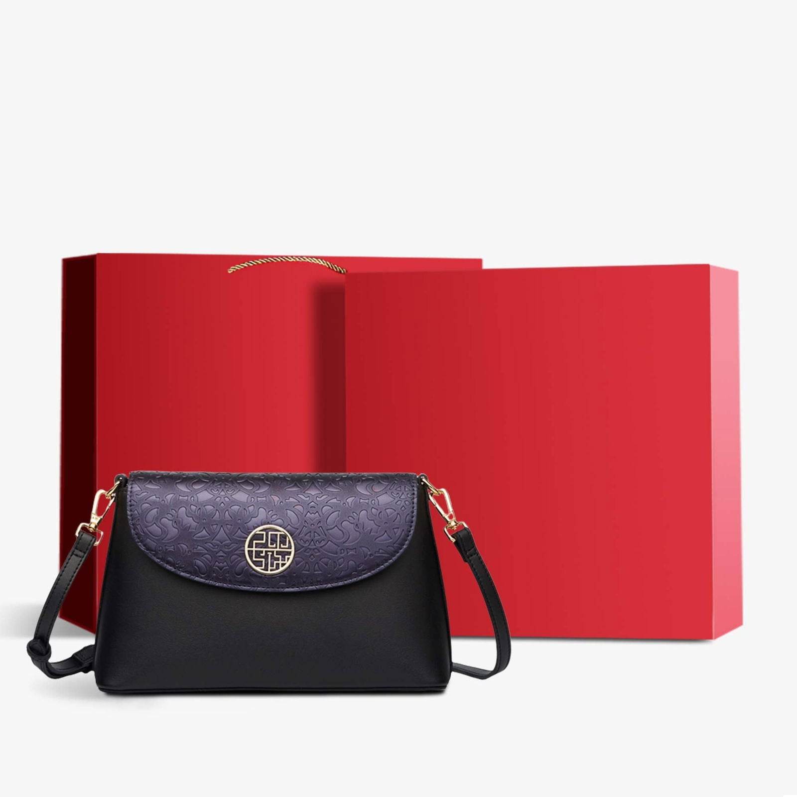 Embossing Leather Red Shoulder Bag Wedding Handbag - SinoCultural -- P240042R