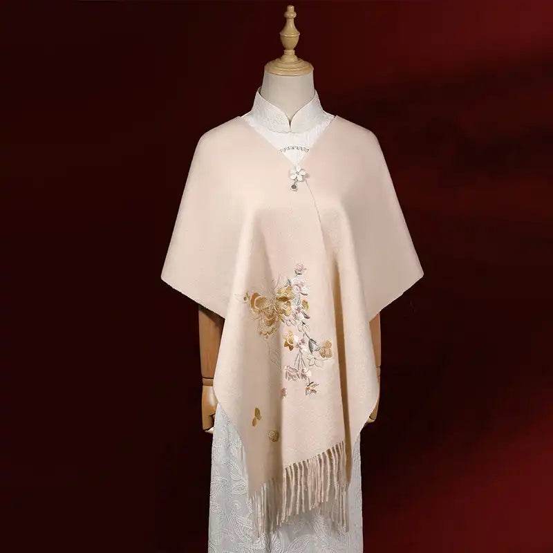 Handcrafted Su Embroidery Luxurious 100% Wool Cashmere Scarf 180x30cm - SinoCultural -- LS068