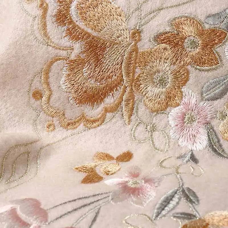 Handcrafted Su Embroidery Luxurious 100% Wool Cashmere Scarf 180x30cm - SinoCultural -- LS068