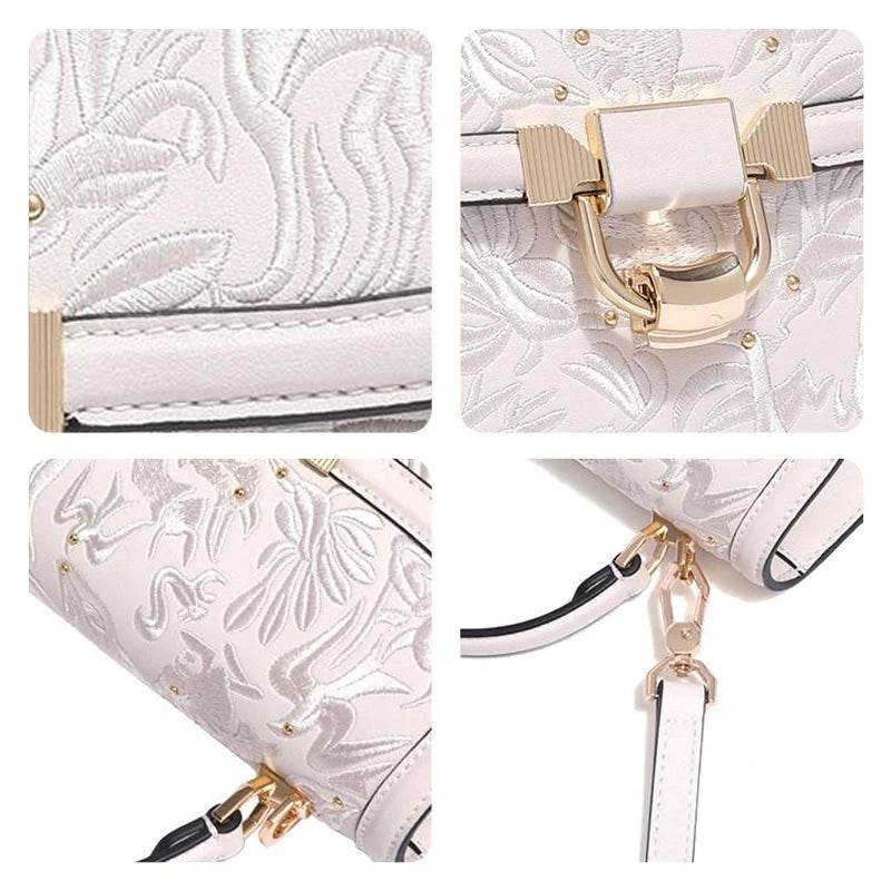 Embroidery Leather Handbag Dunhuang Culture Designer Bag - SinoCultural -- CXXB054B -