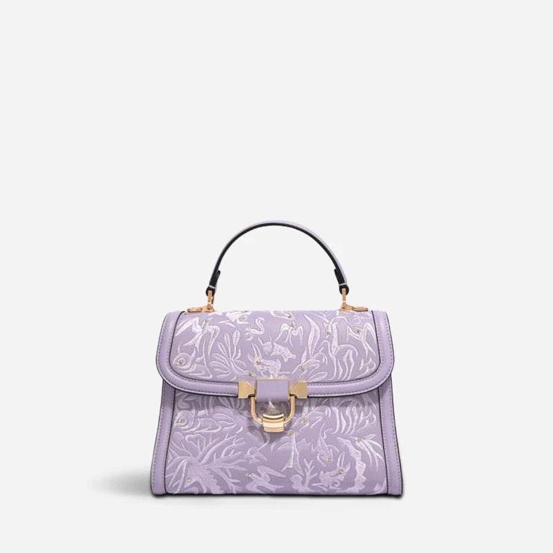 Embroidery Leather Handbag Dunhuang Culture Designer Bag - SinoCultural -- CXXB054B -