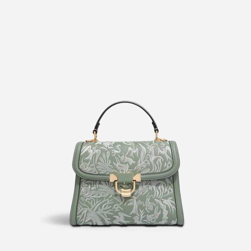 Embroidery Leather Handbag Dunhuang Culture Designer Bag - SinoCultural -- CXXB054B -