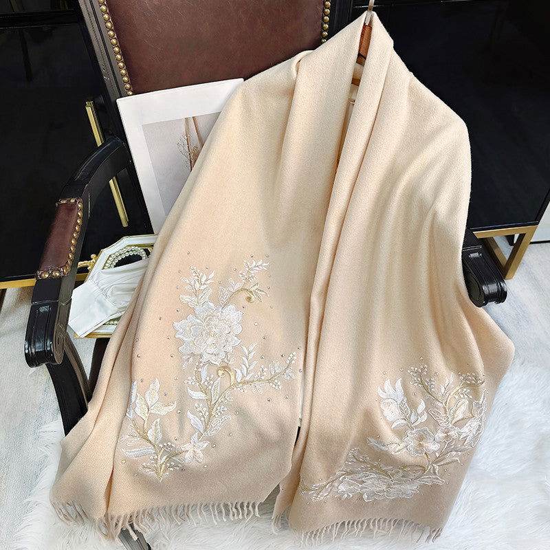 Embroidery 100% Pure Cashmere Scarf Winter Warmth 200x60 cm - SinoCultural -- HYFSJ041