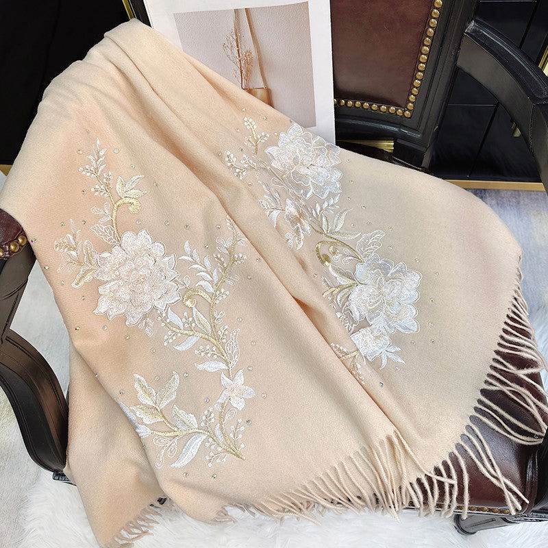 Embroidery 100% Pure Cashmere Scarf Winter Warmth 200x60 cm - SinoCultural -- HYFSJ041