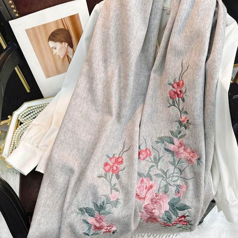 Embroidery 100% Pure Cashmere Scarf Soft and Warm 200x70 cm - SinoCultural -- HYFSJ049A03