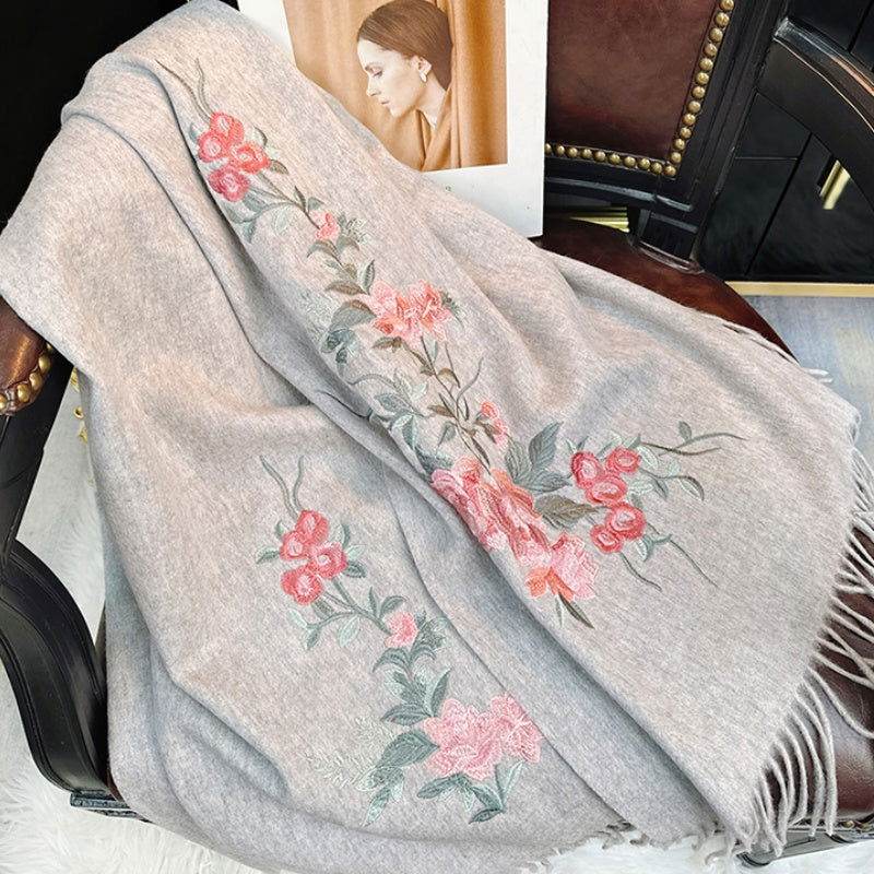 Embroidery 100% Pure Cashmere Scarf Soft and Warm 200x70 cm - SinoCultural -- HYFSJ049A03
