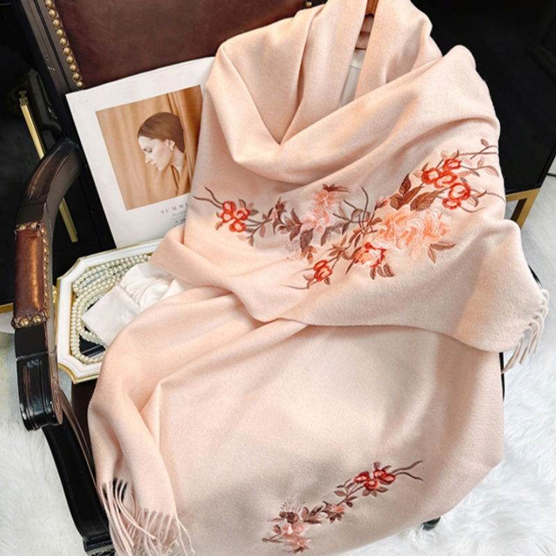 Embroidery 100% Pure Cashmere Scarf Soft and Warm 200x70 cm - SinoCultural -- HYFSJ049A03