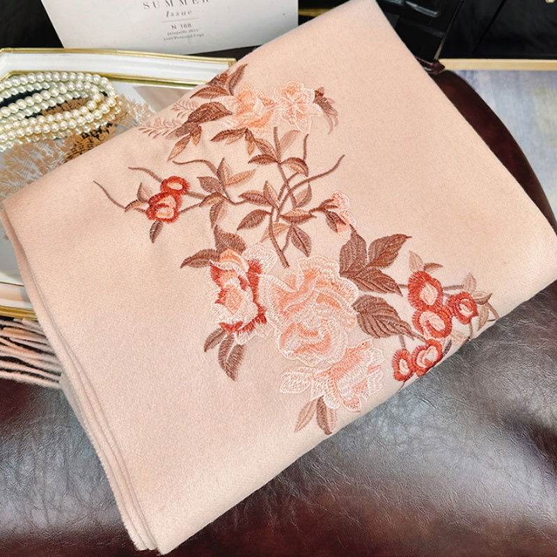 Embroidery 100% Pure Cashmere Scarf Soft and Warm 200x70 cm - SinoCultural -- HYFSJ049A03