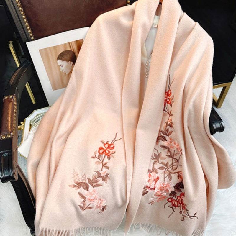 Embroidery 100% Pure Cashmere Scarf Soft and Warm 200x70 cm - SinoCultural -- HYFSJ049A03