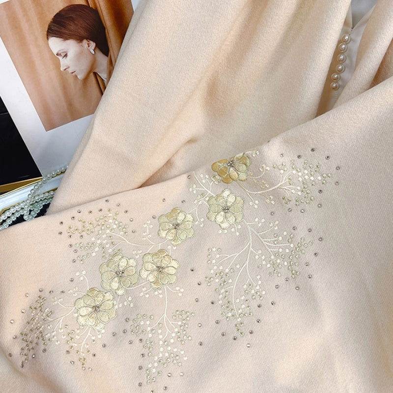 Embroidery 100% Pure Cashmere Scarf Warm Winter 200x60 cm - SinoCultural -- HYFSJ038A03
