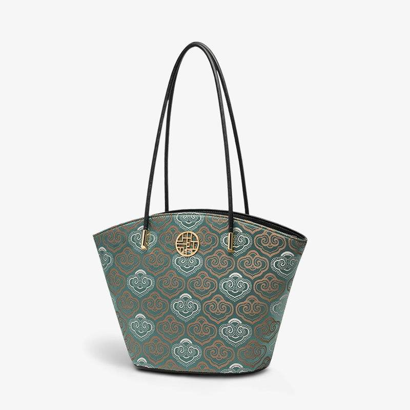 Embroidery Leather Shoulder Tote Bag Cloud Pattern Handbag - SinoCultural -- SC1682-A2