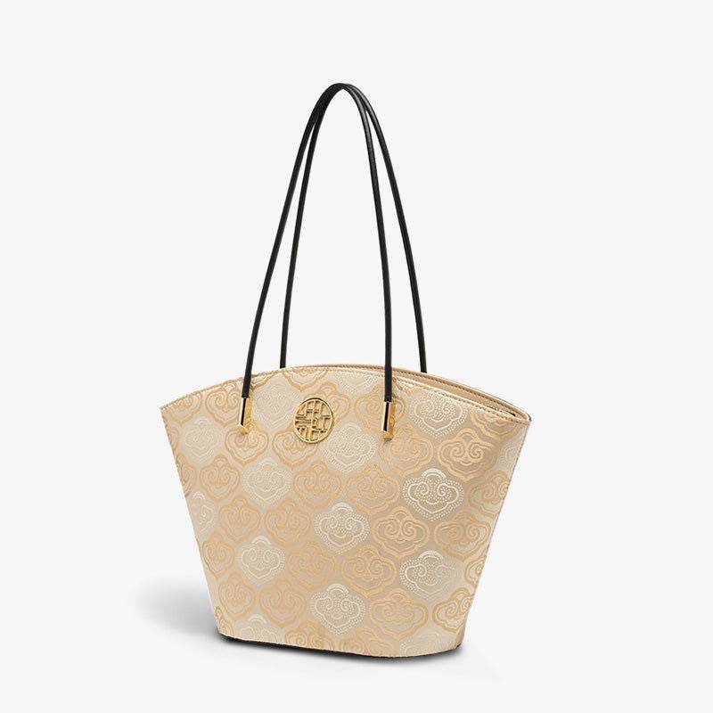 Embroidery Leather Shoulder Tote Bag Cloud Pattern Handbag - SinoCultural -- SC1682-A2
