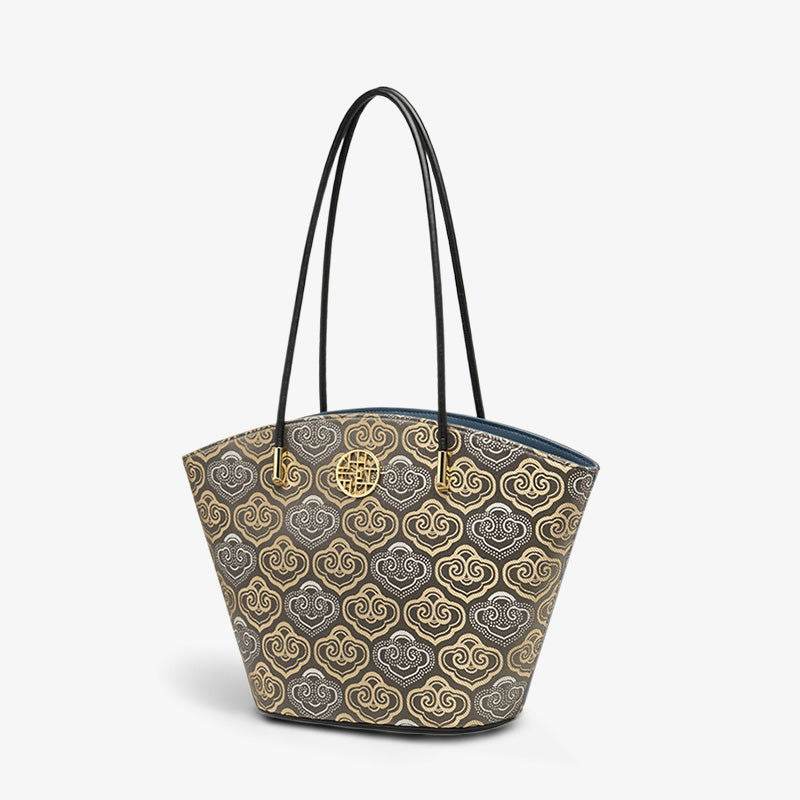 Embroidery Leather Shoulder Tote Bag Cloud Pattern Handbag - SinoCultural -- SC1682-A2