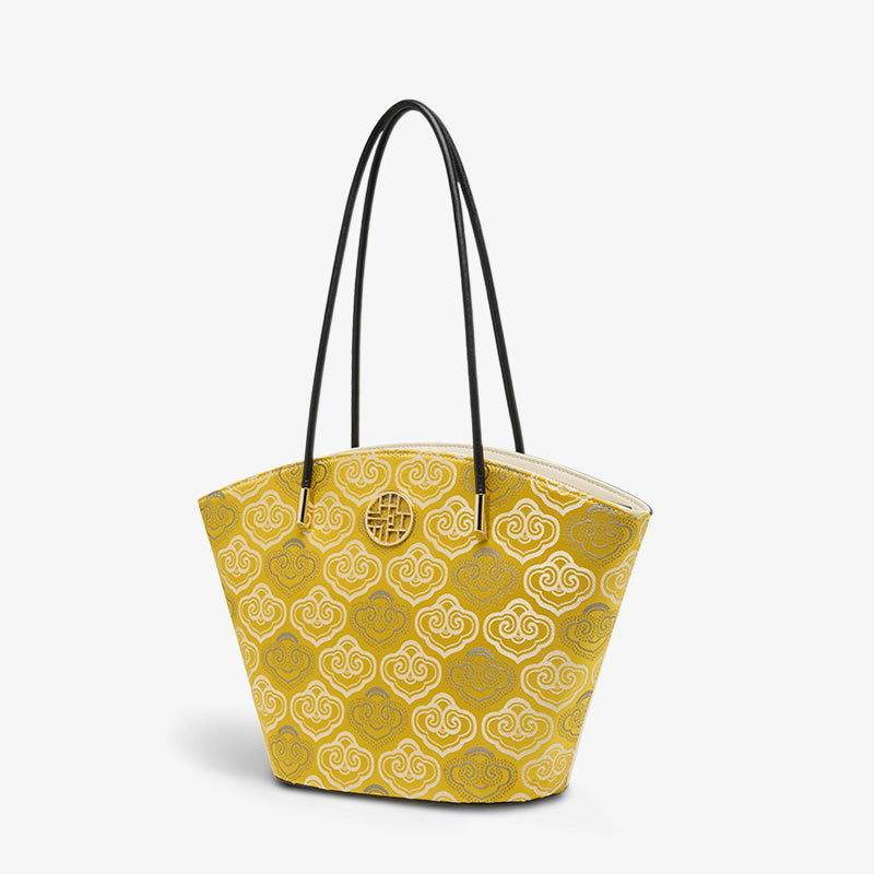 Embroidery Leather Shoulder Tote Bag Cloud Pattern Handbag - SinoCultural -- SC1682-A2