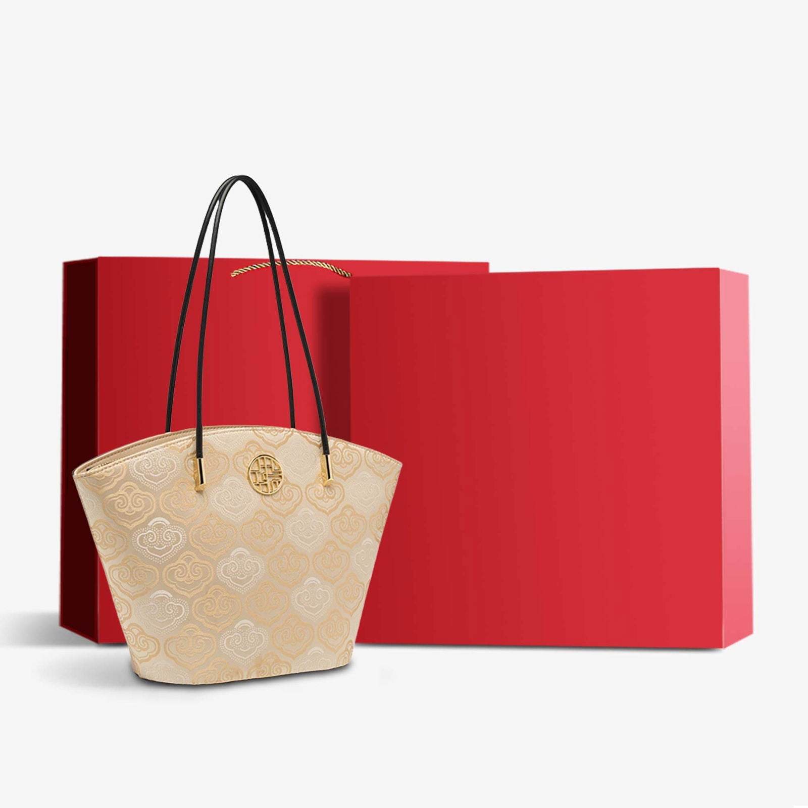 Embroidery Leather Shoulder Tote Bag Cloud Pattern Handbag - SinoCultural -- SC1682-A2