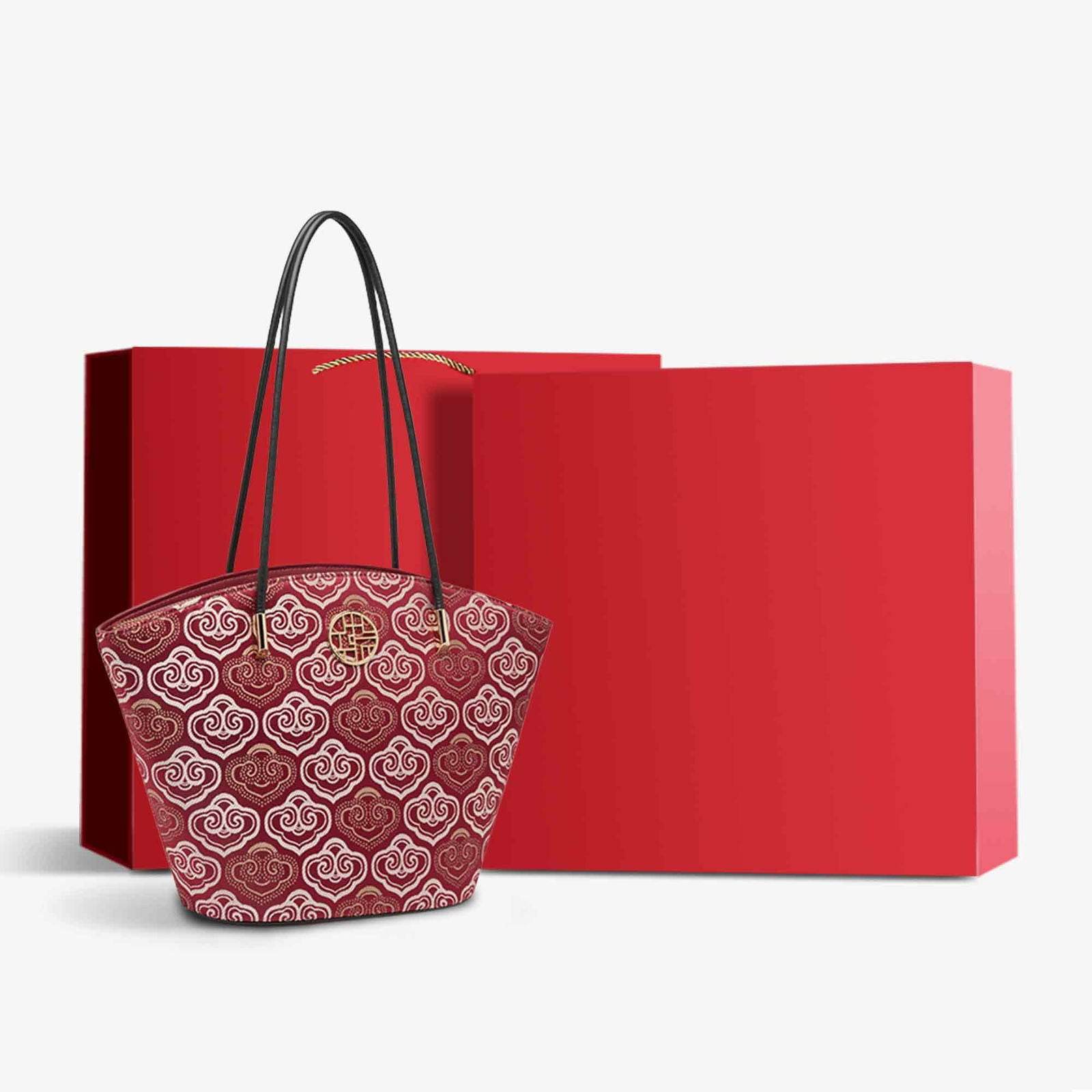 Embroidery Leather Shoulder Tote Bag Cloud Pattern Handbag - SinoCultural -- SC1682-A2