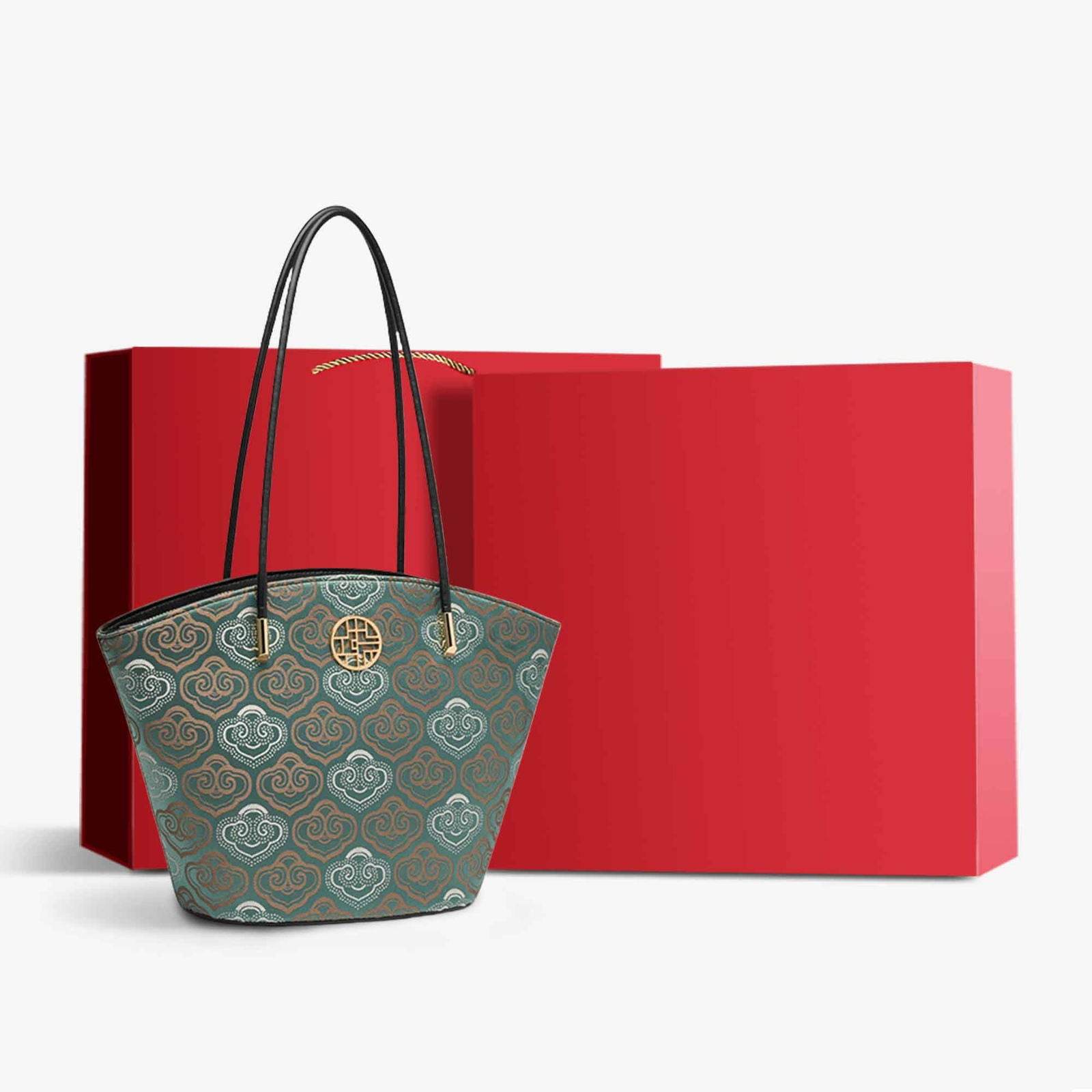 Embroidery Leather Shoulder Tote Bag Cloud Pattern Handbag - SinoCultural -- SC1682-A2