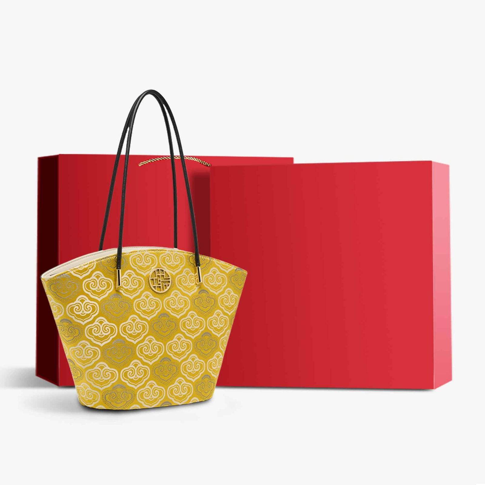 Embroidery Leather Shoulder Tote Bag Cloud Pattern Handbag - SinoCultural -- SC1682-A2