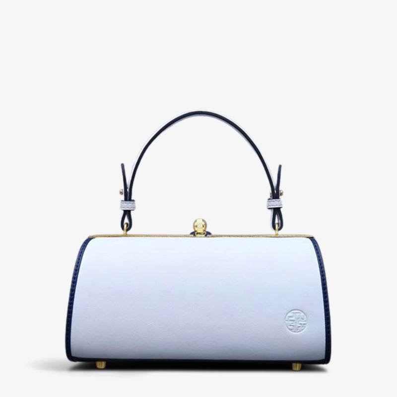 Embroidery Leather Blue Kiss Lock Bag Orchid Cylinder Chain Handbag - SinoCultural -- P120117