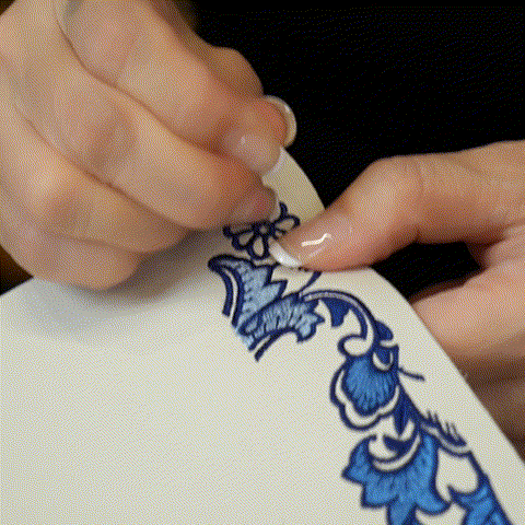 Handcrafted Embroidery Leather Handbag Blue and White Porcelain - SinoCultural -- CXXB048B