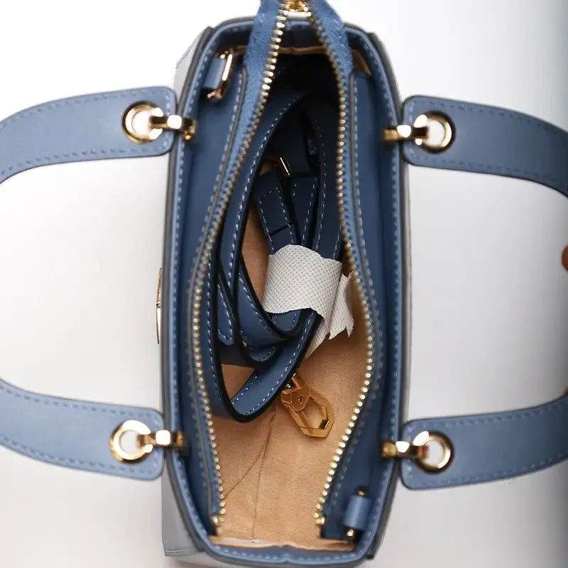 Handcrafted Embroidery Leather Handbag Blue and White Porcelain - SinoCultural -- CXXB048B